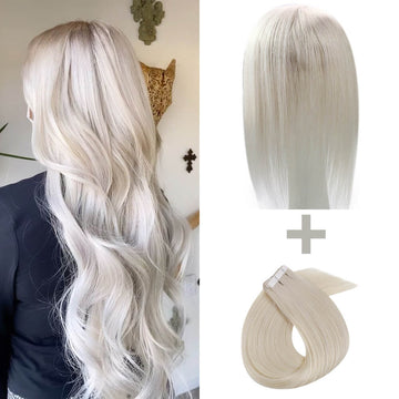 Combination hair Toppers Wig With Tape For Full Head  Best Choice  #60 Platinum Blonde - FShine Shop